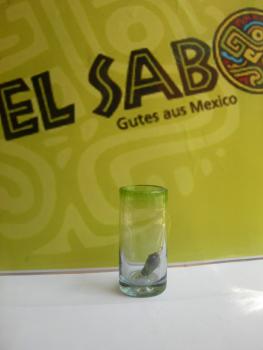 Tequilaglas grün mit Chile Vaso Tequilero verde con chile ca. 4 x 9.5 cm